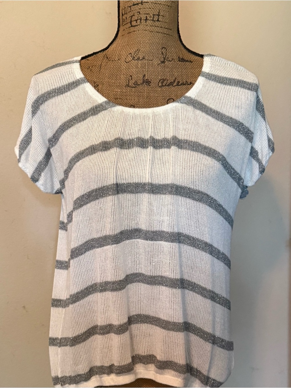 INC International Concepts White Top with Silver Stripes